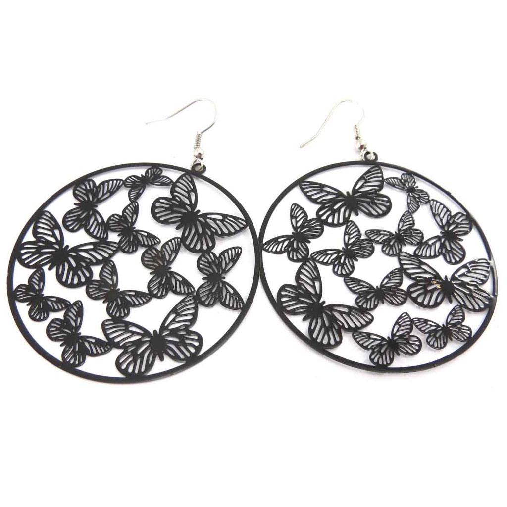Les Trésors De Lily [J8171] - Black 'Butterflies' Designer Earrings