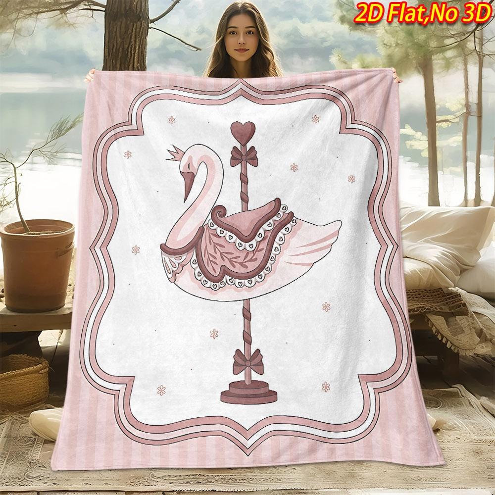 1pc Swan Print Blanket Suitable for All Seasons, Soft Pink-Toned Cute Swan Bedspread with Swan, Machine Washable Throw for Bed, Couch, - Cozy Gift for