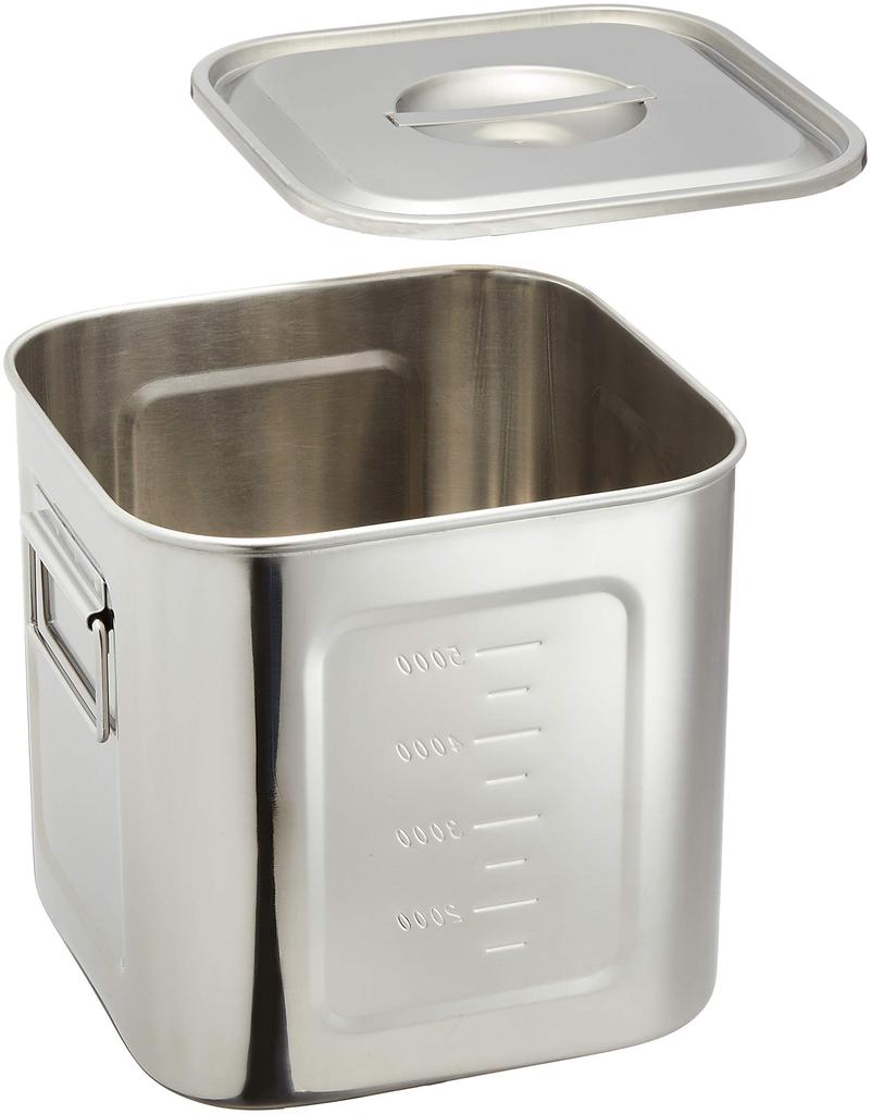 Endo Shoji Commercial Deep Square Kitchen Pot with Graduation Made of Molybdenum Stainless Steel AKK05019 19.5cm (Handle)