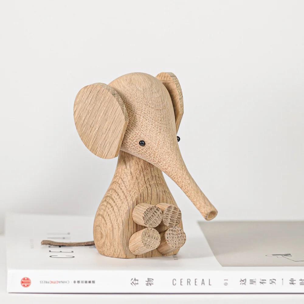 Nordic Style Oak Elephant Figurines, Lucky Wooden Animal Crafts, Room Decoration and Gifts, Home Interior Decor Ornaments