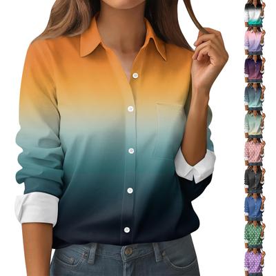 Women's Button Down Prints Shirt Long Sleeve Shirt Business Work Tops Casual With Pockets Jacket