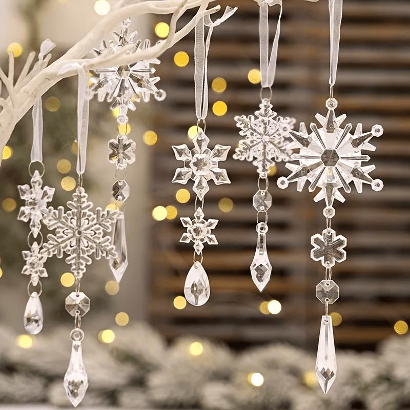 10Pcs clear acrylic snowflake icicle pendants, hanging ornaments for Christmas tree, winter New Year party decor