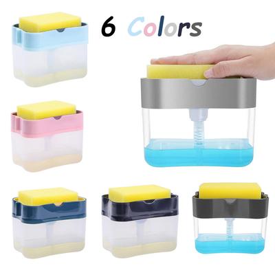6 Farben Seifenspender mit Schwammhalter Reinigungsflüssigkeit Drücken Organizer Behälter Manuelles Reinigungswerkzeug