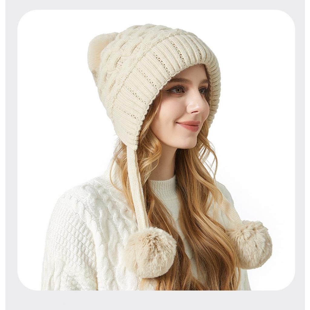 Thickened, Woolen Hat, Women's Hat, Velvet Hat, Outdoor Hat, Warm Hat, Wool Ball, Knitted Hat