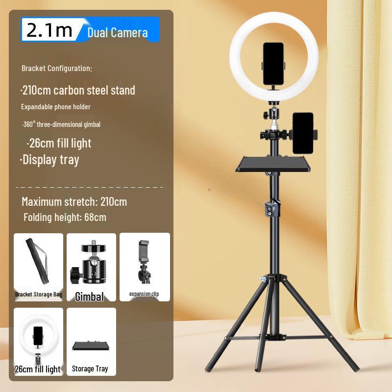 Dual Phone Tripod with Fill Light for Outdoor Live Streaming & Multi-Angle Photography