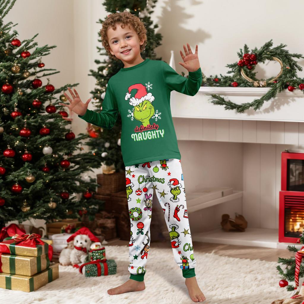 Christmas Print Family Matching Pajama Set Long Sleeve Long Pants Neck for Women Men and Kids