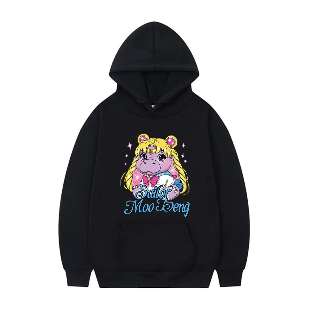 

Sailor Moo Deng Funny Meme Hoodie Baby Hippo Pullover Hoodies Men Women Y2k Cartoon Sweatshirt Male Cotton Oversized Pullover 3XL