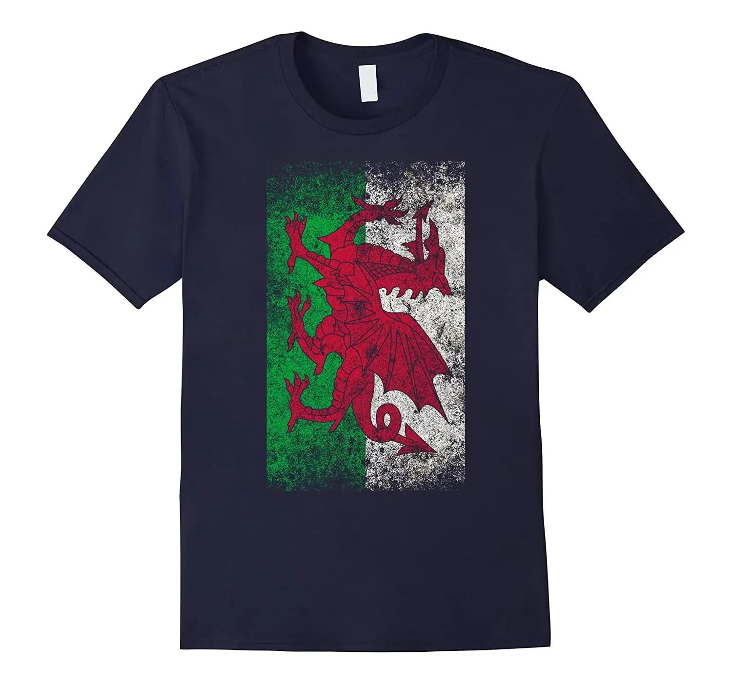 Wales Welsh Red Dragon Cymru Flag Vintage Distressed TShirt Summer Cotton Short Sleeve ONeck Mens T Shirt New S3XL S