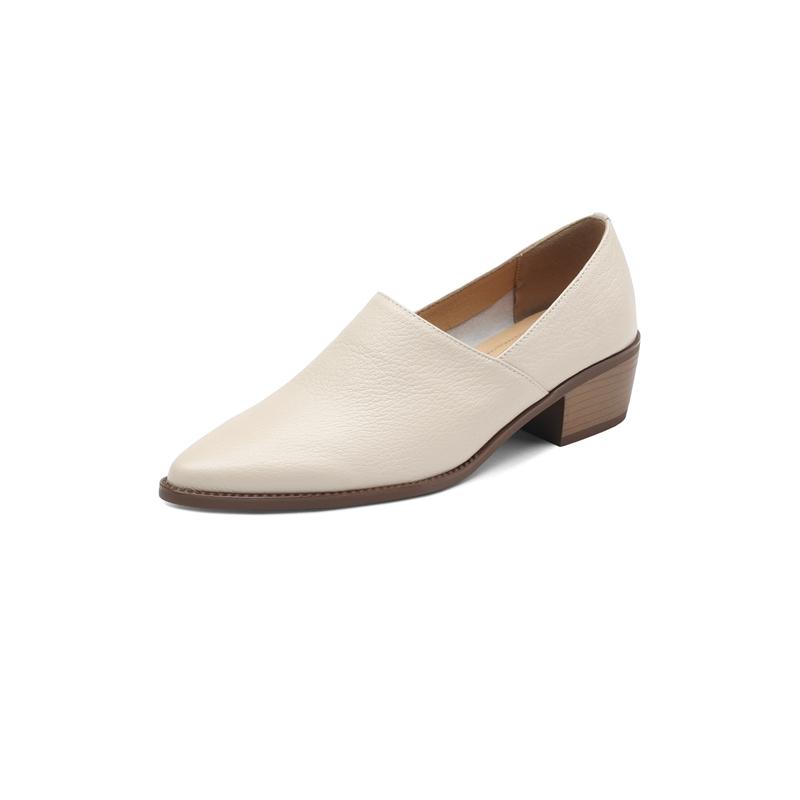 Fashion Women's New Simple and Comfortable Vintage Leather Pointed High Heels Large Lefu Shoes