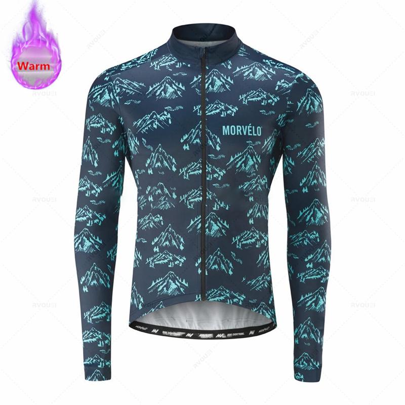 Morvelo-Thermal Fleece Cycling Jerseys Set for Men, MTB Bike Clothes, Warm Bicycle Clothing,2026 Velvet Warm Cycling Suit Set