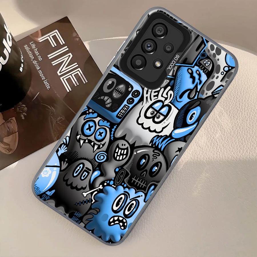 Case for Samsung Galaxy A72 A32 A36 A12 A14 A56 A17 A52 A54 A13 A23 A71 A25 A73 A16 A34 Phone Cover Graffiti Black