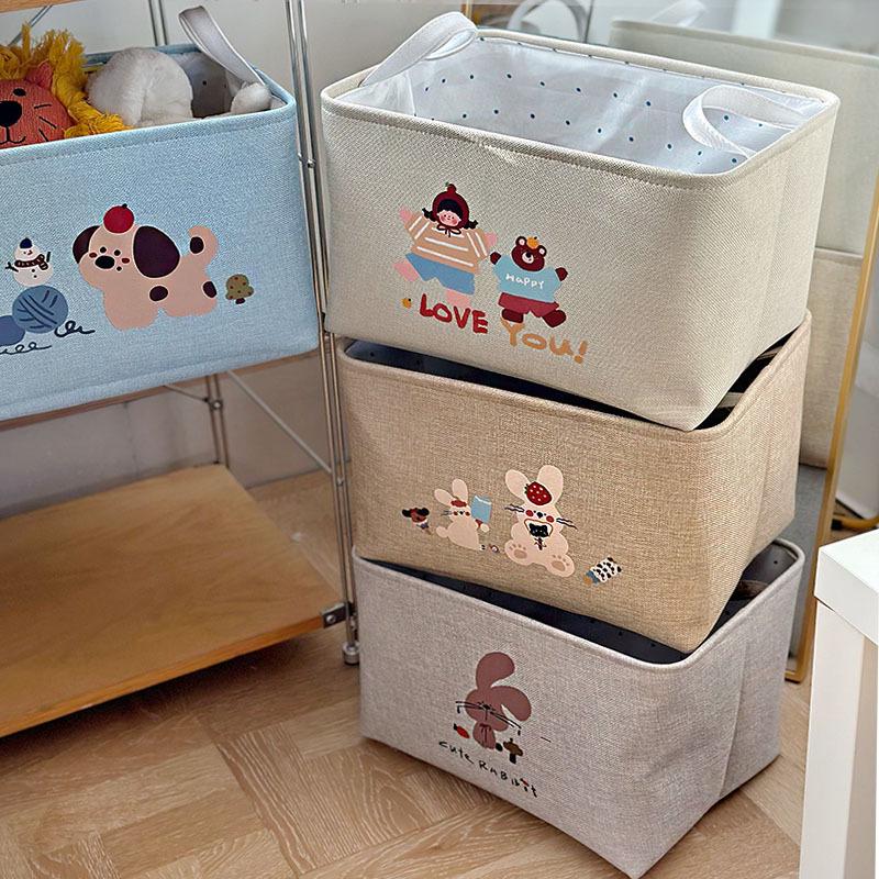 Foldable Cartoon Linen Storage Basket for Toys and Clothes