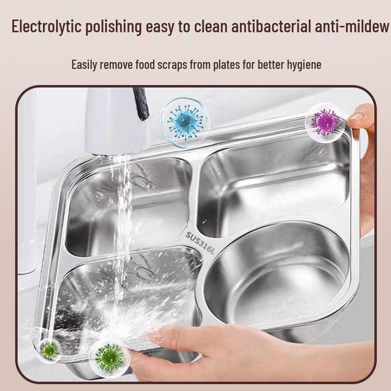 316 Stainless Steel Kids' Compartment Meal Tray for Kindergarten & Home Use