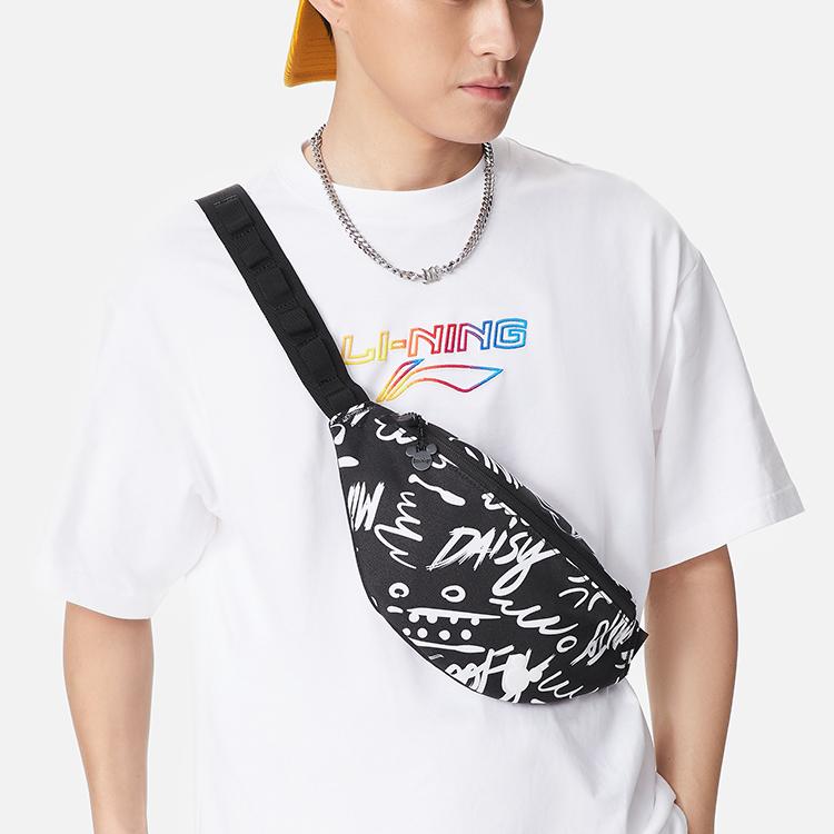 New LiNing Disney Mickey Collaboration Fabric Shoulder Bag Crossbody Bag Fanny Pack Regular Unisex Black/White ABLS087-2