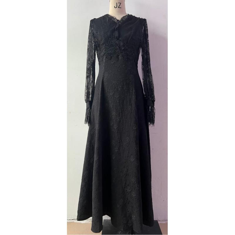 V-Neck Waist-Cinched Slim Fit Puff Sleeve Long Dress Women 2025 Street Style