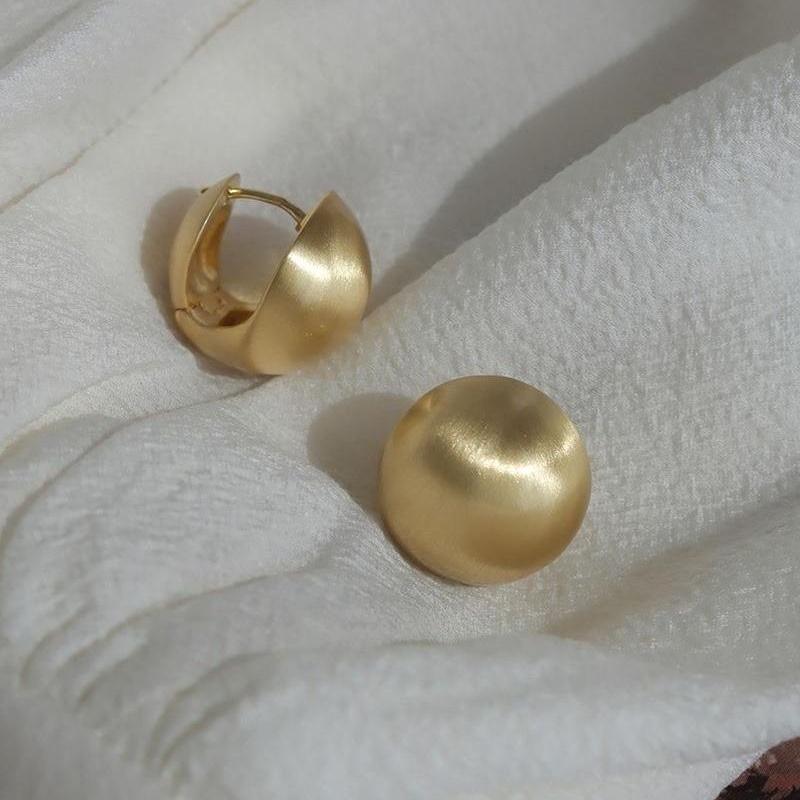 14K Gold Plated Round Brushed Spherical Hoop Earrings for Women Retro Silver Frosted Creative Statement Earring Jewelry
