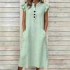 Women V Neck Dress with Petal Sleeves Three Button Front Design and Side Pockets Casual Loose Fit Midi Dress for Everyday Wear