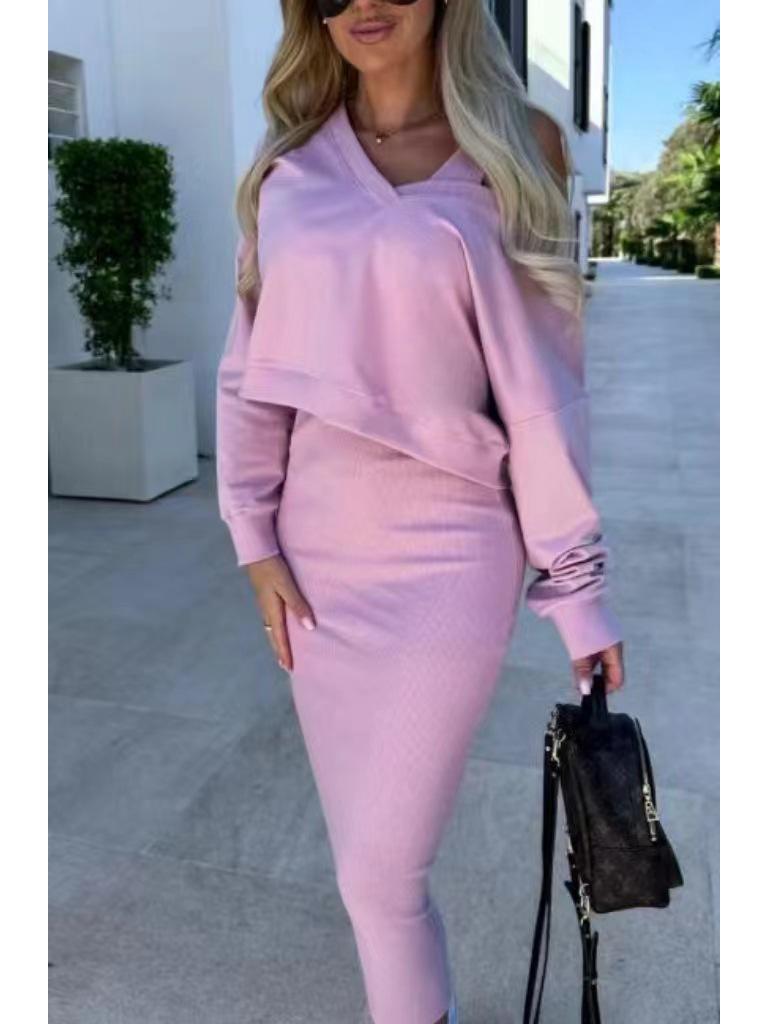 Damen Europäischer & Amerikanischer Weste-Rock und V-Ausschnitt Pullover Zweiteiliger Anzug für Frühling & Herbst