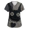 Women's Halloween Print Scrub Top – Short Sleeve V-Neck with Pocket and Side Slits for Professionals