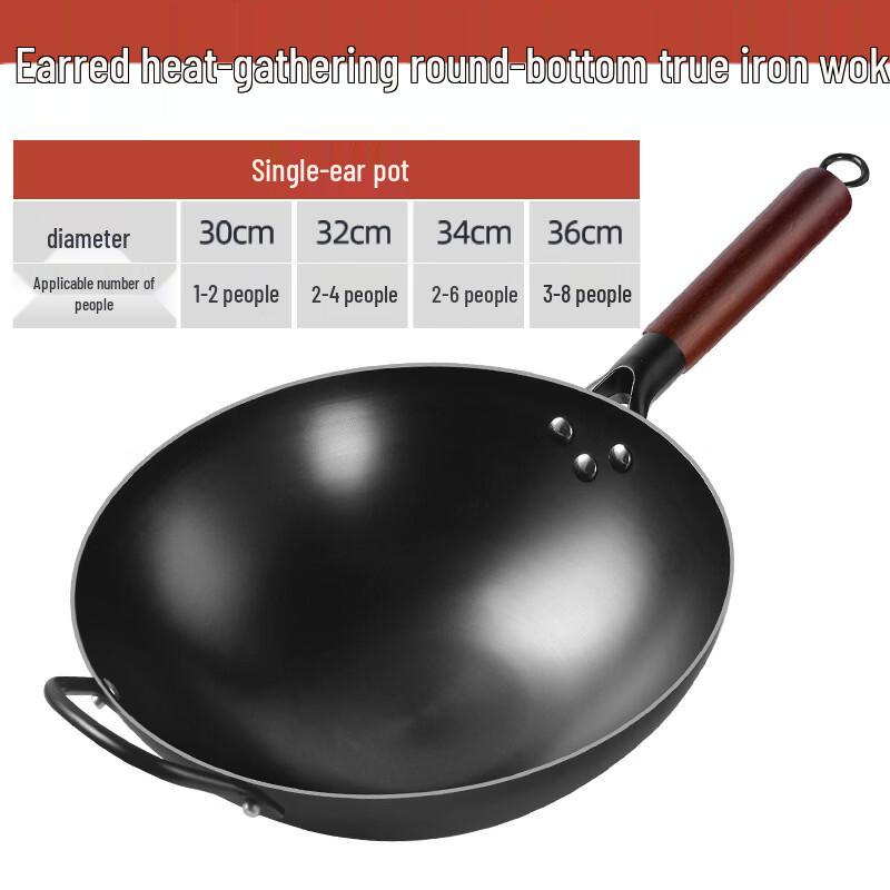 

YiPan Fine Iron Uncoated Round Bottom Wok with Handles
