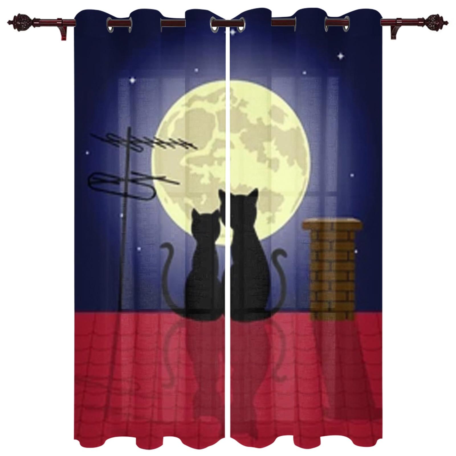 

Кошка под луной, оконные шторы для гостиной, кухни, современные шторы, домашний декор, жалюзи, шторы