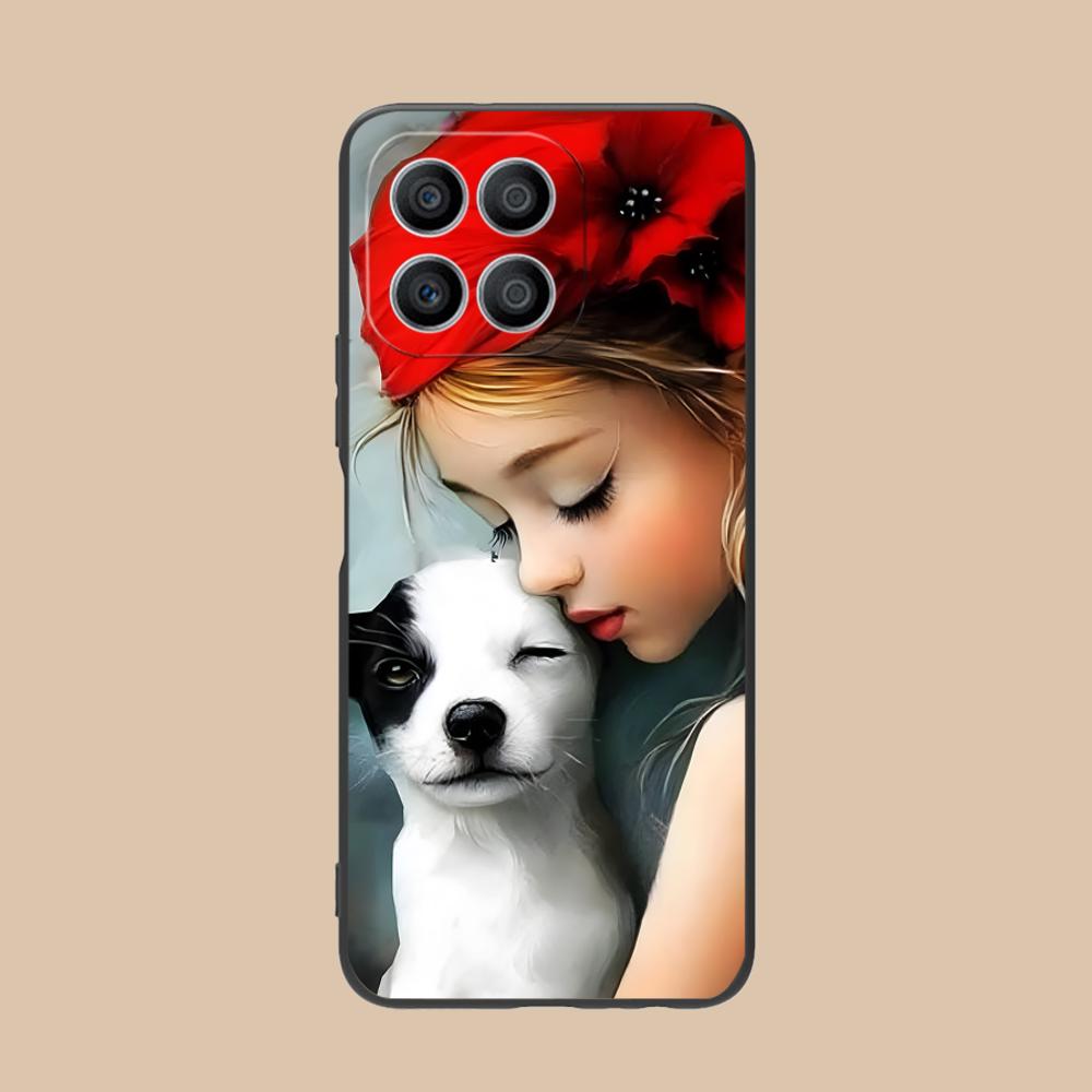 Girl Dog Puppy Matte TPU Mobile Phone Case for Honor 90 80 70 60 50 30 20 10 9 8 7 Pro S SE Lite 5G Colorful Printing Cover