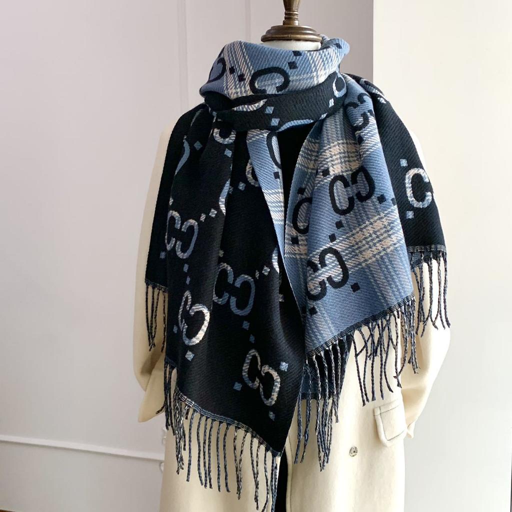 Winter Scarf for Women Double Sided Letters Versatile Warm and Thickened Shawl Korean Style Couple Scarf