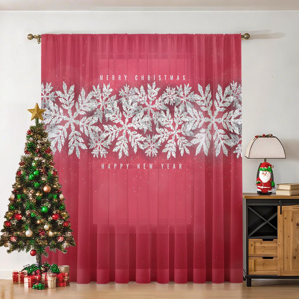 Piece Holiday Christmas Door Curtain Snowflake Design Red Decoration Polyester Living Room Kitchen Bedroom Home Ornaments Curtains Made Of With Rod