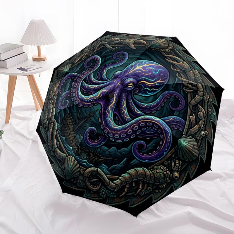 Oceanic Kraken Legend pattern umbrella, portable and foldable design, 8 ribs, a casual accessory for Halloween, Christmas, and birthday gifts.