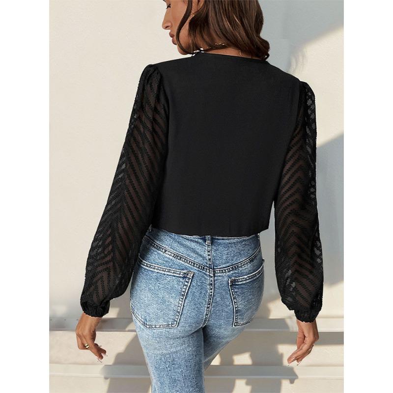 Women's Fashion Casual Solid Color Print Spring Autumn Long Sleeve V-Neck Bodysuits