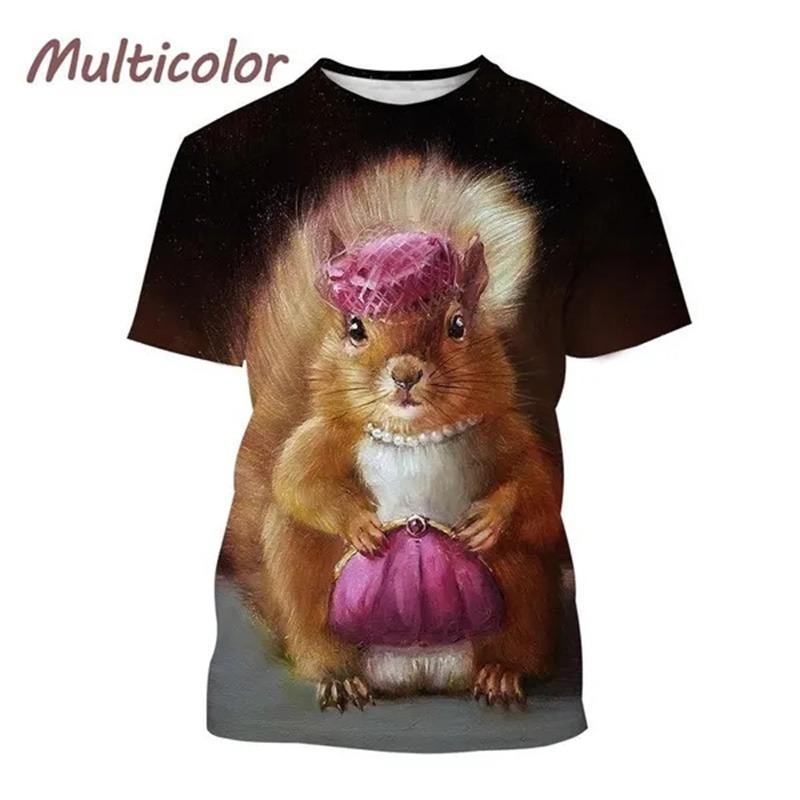 Summer Outdoor Squirrel 3D Printing T Shirt Men Cute Animal Squirrel Pattern Casual Streetwear Cool Short-sleeved Tops Tees