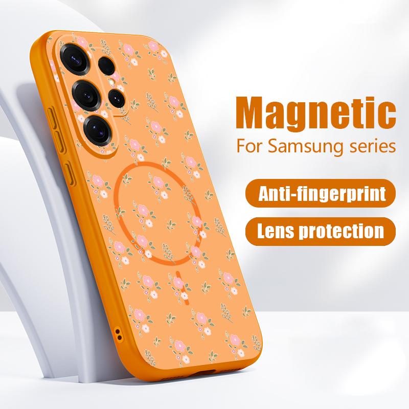 Custodia con Motivo di Fiori Rosa Per Samsung Galaxy S26 Ultra S25 Edge S24 Plus S23 FE S22 A54 A55 A56 5G Magnetica Per Magsafe Copertura Opaca