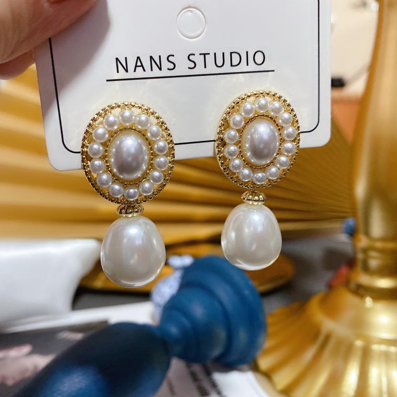 Vintage 925 Silver Pearl Stud Earrings - European & American Style, Antique Design, Light Luxury, Versatile Ear Jewelry