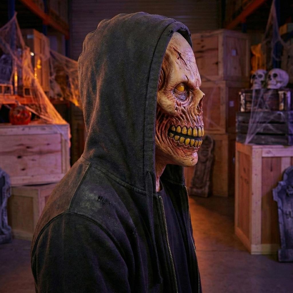 Maschera da Zombie Realistica Spaventosa per Adulti, Testa Intera in Lattice, Camminatore Non Morto con Denti Sanguinanti Esposti e Cicatrici per Accessorio Horror
