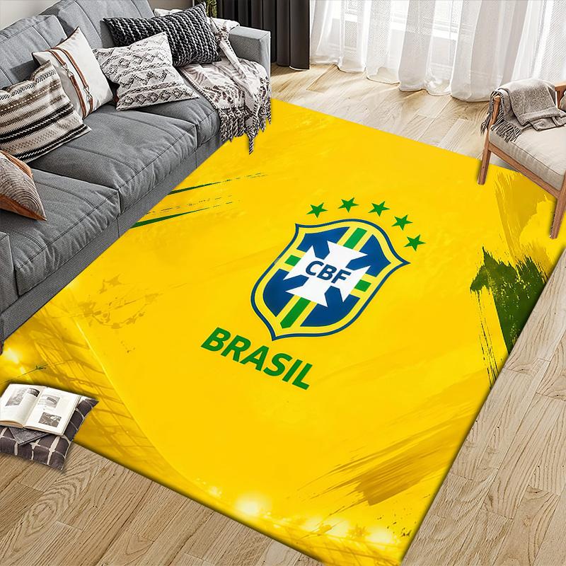 Brazil National Football Team Flannel Pattern Square Carpet,Area Rug,Carpet Rug for Living Room Bedroom Sofa Playroom Decor,Non-slip Floor Mat