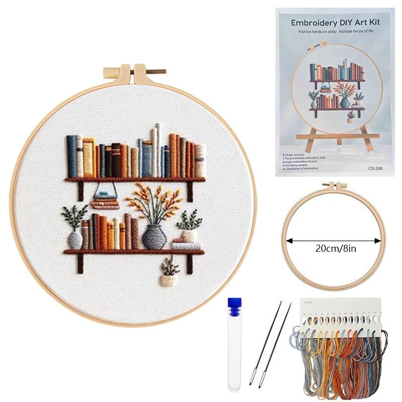 1Pc DIY Embroidery Starter Kit Cross Stitch Kits for Beginners Bookshelf Pattern