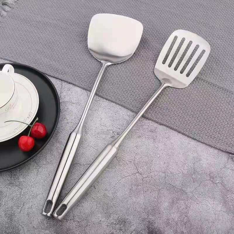Household Kitchen Thickened Stainless Steel Spoon and Spatula Set, Cooking Utensils Set, Large Soup Spoon, Spatula