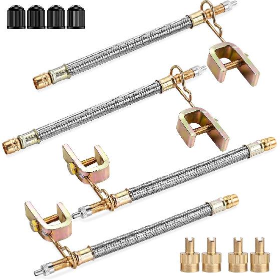 Valve Stem Extenders,4Pcs 7Inch/180mm Dual Flexible Stainless Steel Braided Valve Stem Extensions,6Pieces 45 90 135 Degree Brass Valve Adaptors for