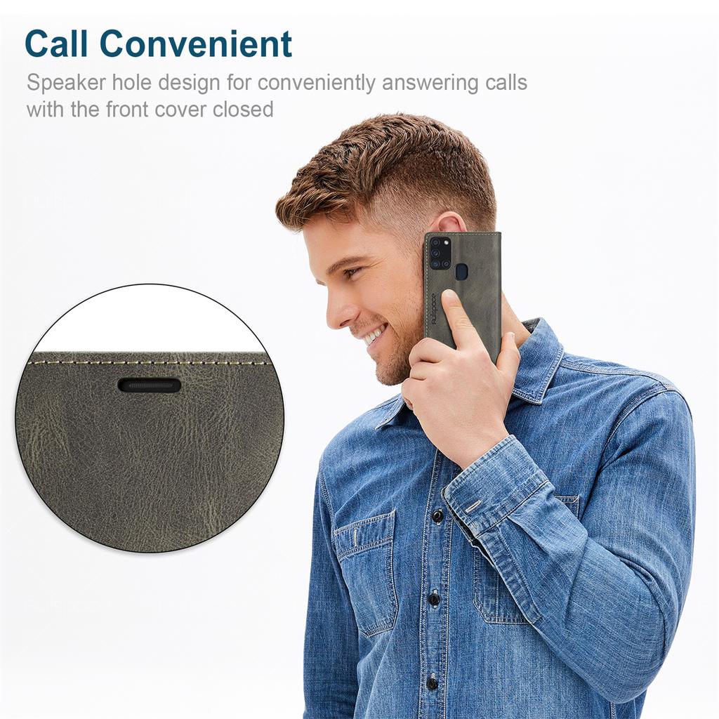 Premium Vintage Leather Wallet Case with RFID Blocking for Samsung Galaxy A21s - Elegant Flip Cover with Card Holder Shockproof Protection (4 Colors)