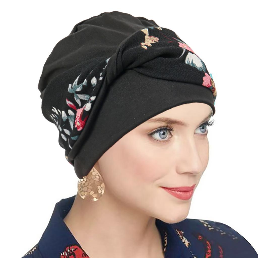 Muslim Women Twist Braid Turban Hat Pre Tied Headscarf Print Flower Hijabs Bandana Chemo Beanies Cap