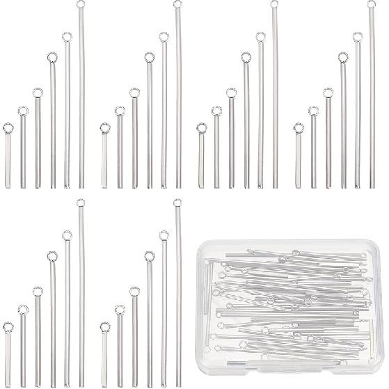 SUNNYCLUE 1 Box 60Pcs 3 Sizes Gold Vertical Charms Stamping Blank Bar Charms Stainless Steel Metal Bar Charm Rectangle Tags for Jewelry Making