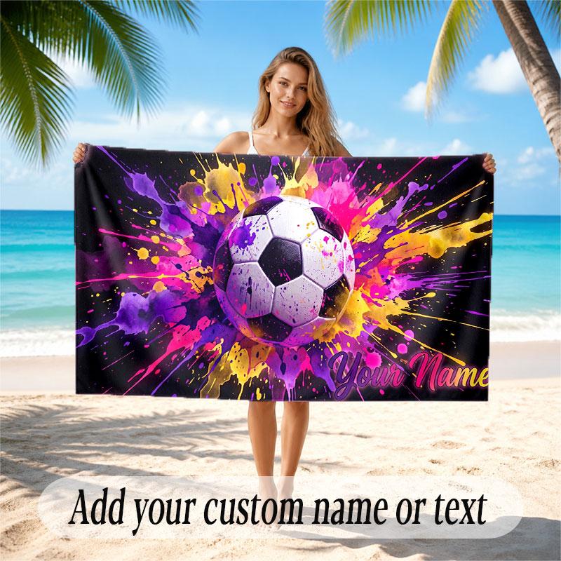 Fußball-Thema Strandtuch Personalisiert mit individuellem Namen & Text Weich Schnelltrocknend Strandtuch für Schwimmen Reisen
