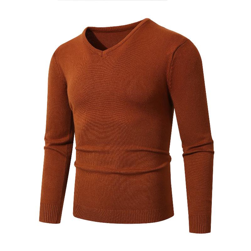 Autumn and Winter Bottoming Warm V-neck Sweater Men's Solid Color Slim-fitting Youth Bottoming Knitted Sweater