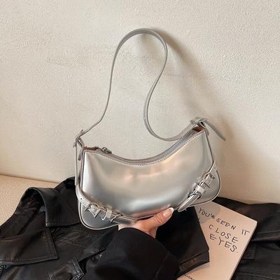 2025 New Product Retro Solid Color Belt Zipper Fashion Shoulder Underarm Bag Premium Feeling Baguette Bag Messenger Bag