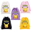 Pokemons Canvas Drawstring Bags Anime Figures Pikachu Eevee Gengar Cartoon Print Handbags Kids Birthday Party Candy Gift Bag