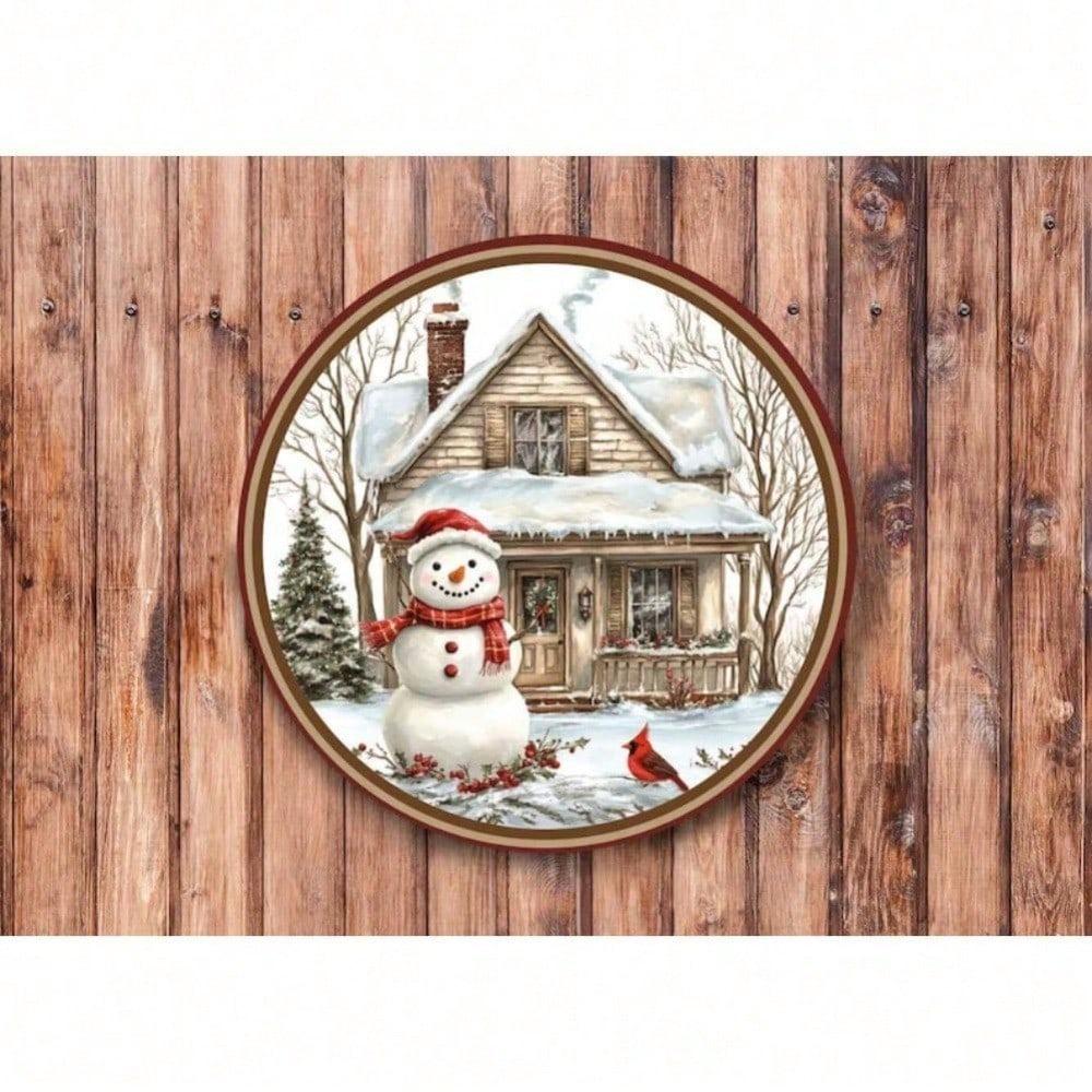 

Винтажное металлическое настенное искусство «Снеговик и кардинал», Рустик-жестяная табличка для прихожей, кухни дома 20x20 разноцветный