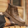 Fashion Vintage Brown Ankle Boots High Quality Casual Handmade Leather Booties Lace-up Hot Selling Luxury Brand Walking Male Shoes