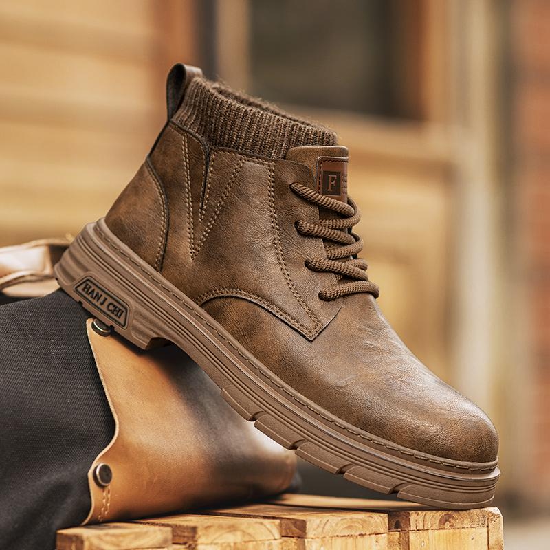 Fashion Vintage Brown Ankle Boots High Quality Casual Handmade Leather Booties Lace-up Hot Selling Luxury Brand Walking Male Shoes