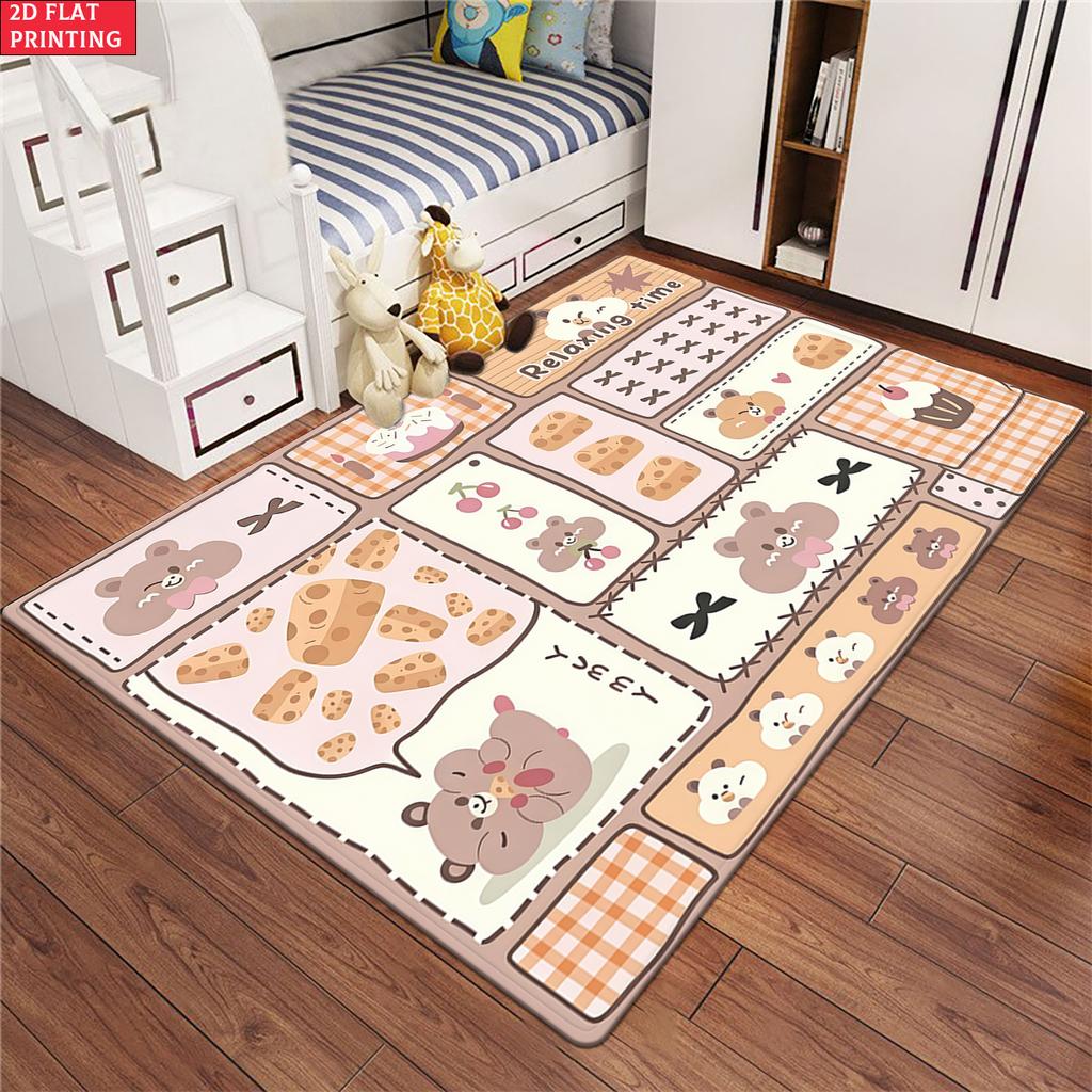Kawaii Cartoon Bear Large Room Carpet Non Slip Cartoon Kids Bedroom Living Room Floor Mat Home Decor Children's Play Carpet