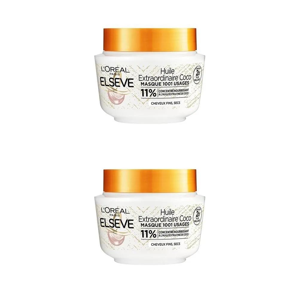 L Oréal ELSEVE Маска для волос 310 мл 2 шт. Маска для волос с кокосовым маслом Высокая легкость Питание Сухие волосы Экстраординарная